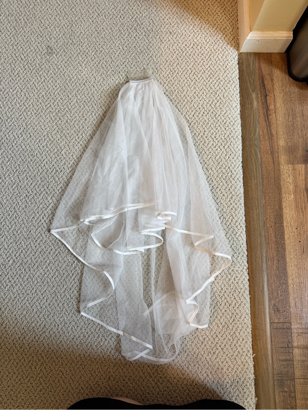 White Tiered Tulle Veil with Satin Trim (approximately 35” long)